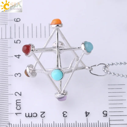 Natural Stone Reiki Pendants | Merkaba Chakras Necklace