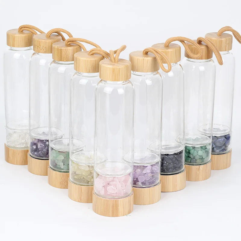 Natural Crystal Quartz Water Bottle Gemstone Glass Elixir Water Bottle Point Gravel Irregular Stone Cup  Christmas Holiday gift