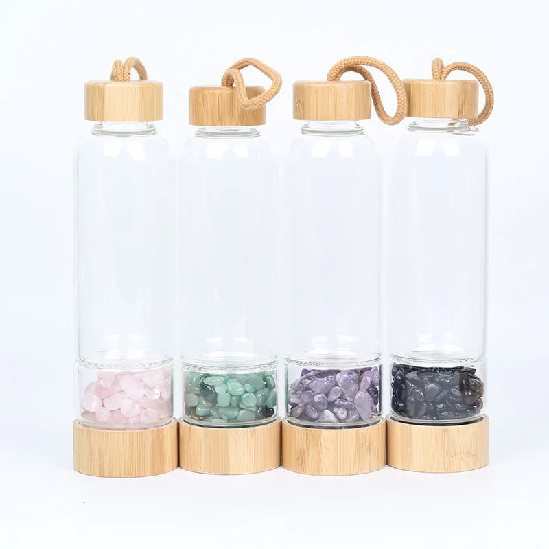Natural Crystal Quartz Water Bottle Gemstone Glass Elixir Water Bottle Point Gravel Irregular Stone Cup  Christmas Holiday gift