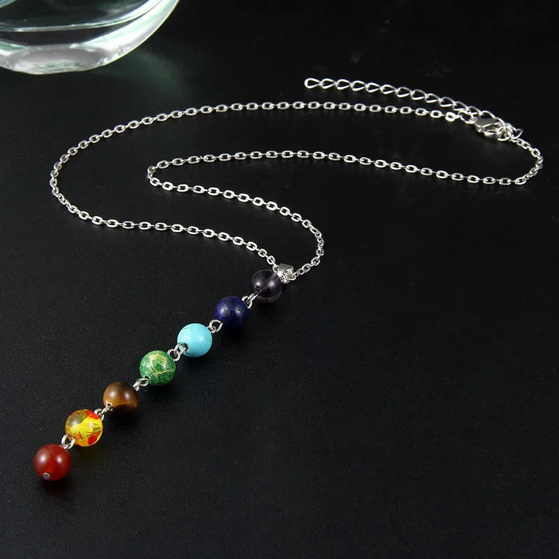 Natural Stone Pendant Necklace | 7 Chakra Beads