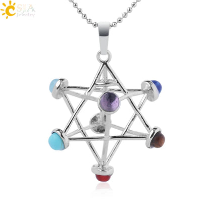 Natural Stone Reiki Pendants | Merkaba Chakras Necklace