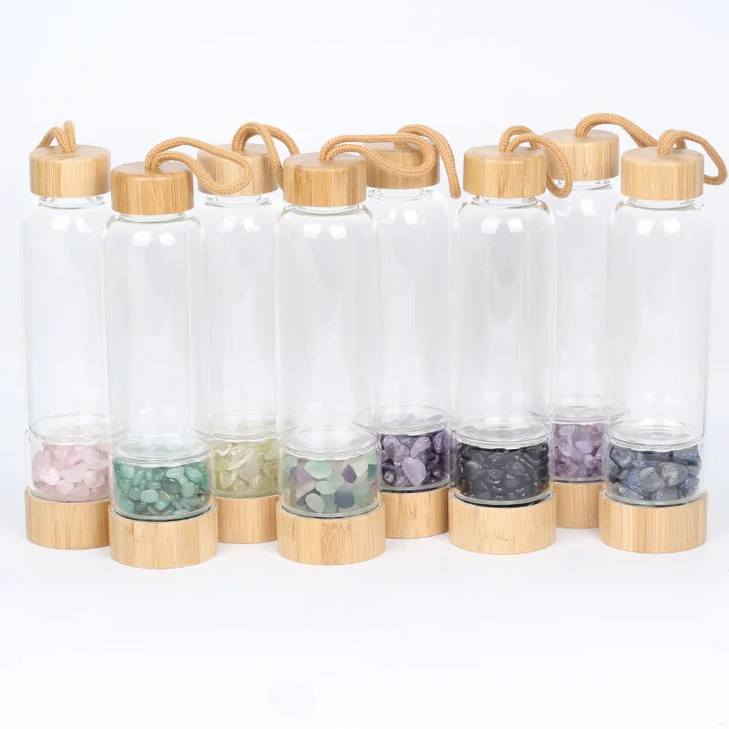 Natural Crystal Quartz Water Bottle Gemstone Glass Elixir Water Bottle Point Gravel Irregular Stone Cup  Christmas Holiday gift