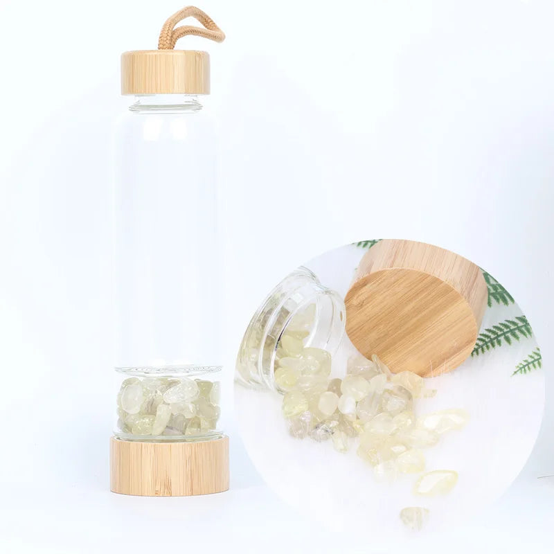 Natural Crystal Quartz Water Bottle Gemstone Glass Elixir Water Bottle Point Gravel Irregular Stone Cup  Christmas Holiday gift