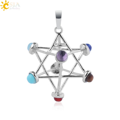 Natural Stone Reiki Pendants | Merkaba Chakras Necklace