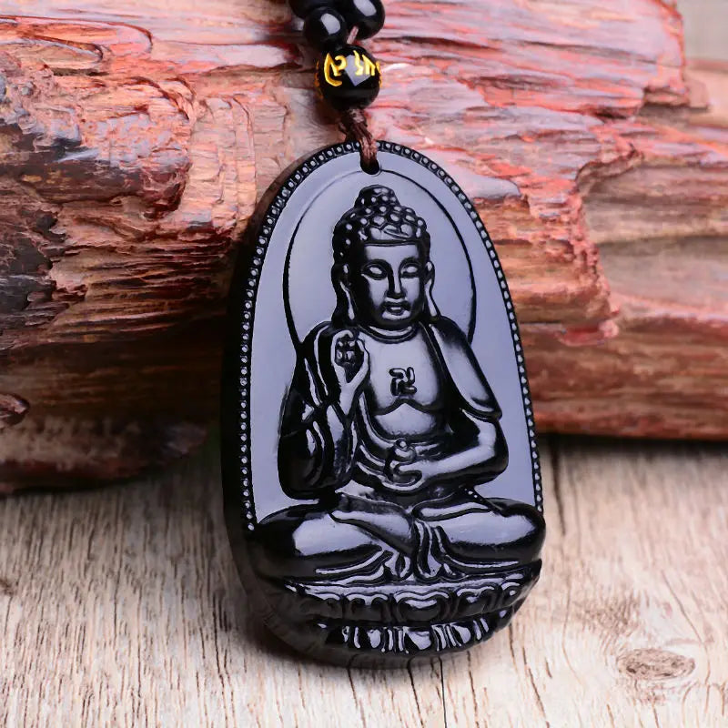 Black Obsidian Pendant Necklace | Six Stars Lucky Amulet