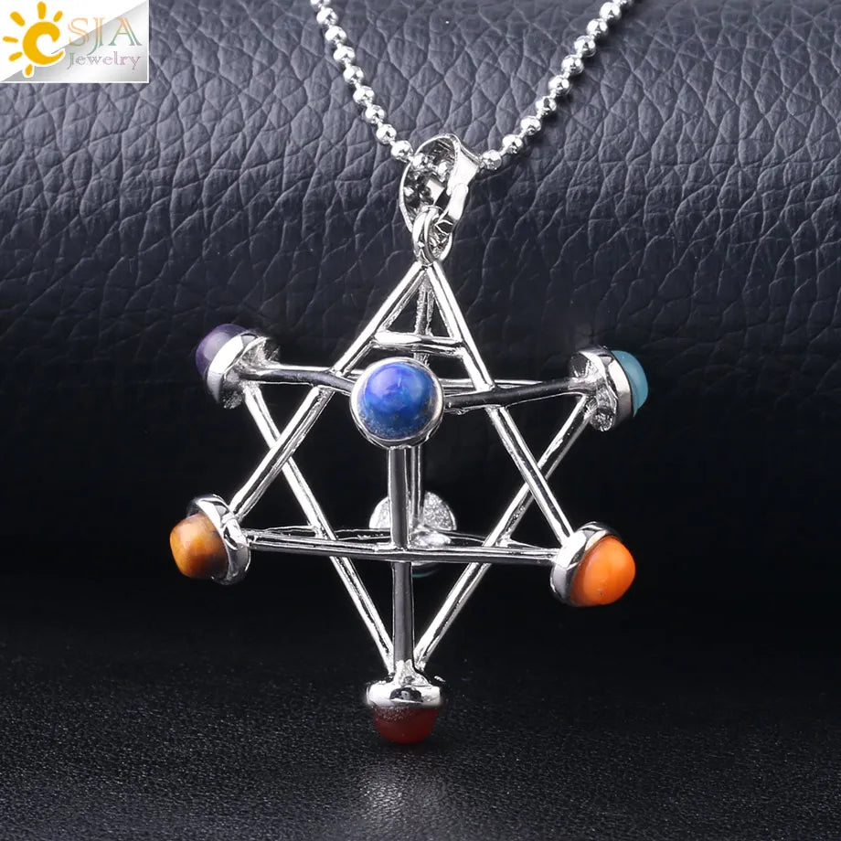 Natural Stone Reiki Pendants | Merkaba Chakras Necklace