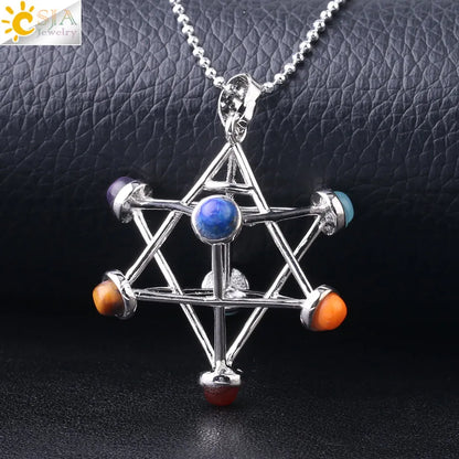 Natural Stone Reiki Pendants | Merkaba Chakras Necklace