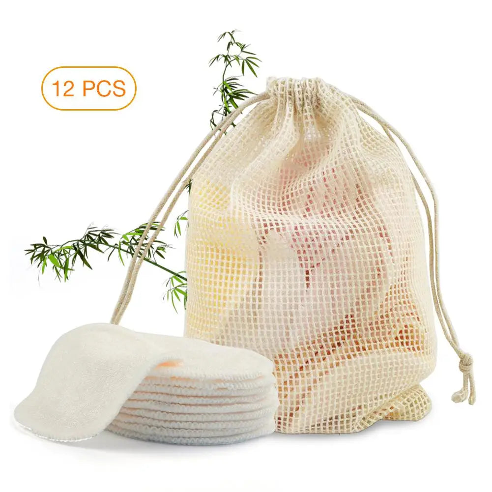 Bamboo Fiber Makeup Remover Pads | Reusable, 12 Pcs