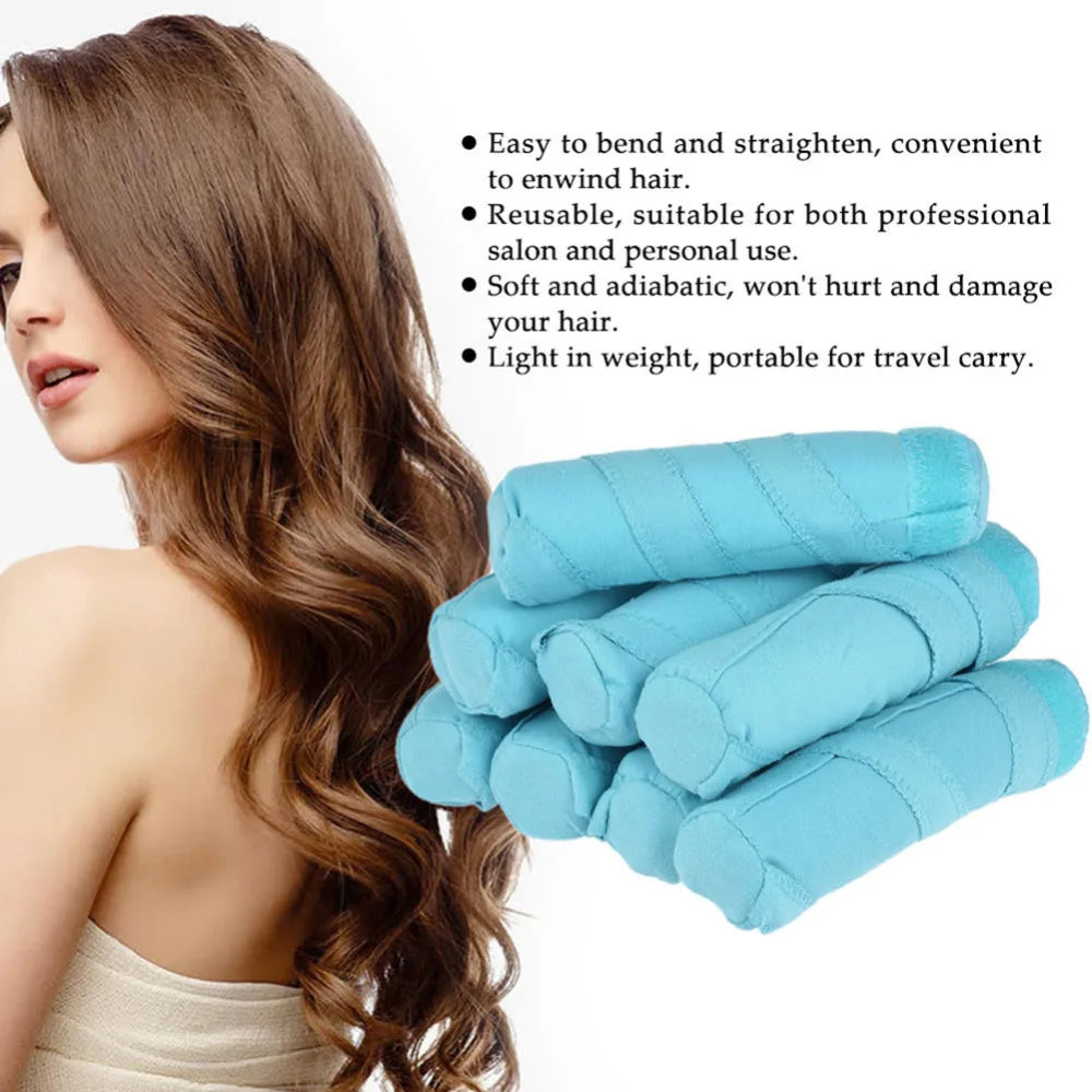 Foam Hair Rollers | 8pcs, Blue, Cotton