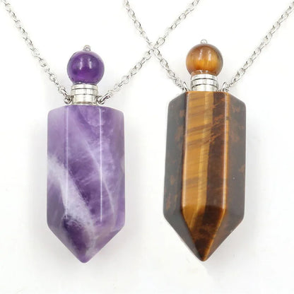 Natural Stone Perfume Bottle Necklace | Fluorite Pendant