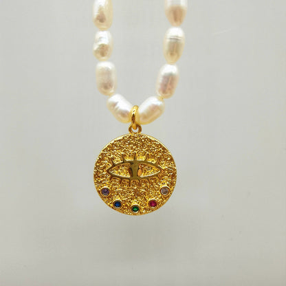 Pearl Necklace | Devil's Eye Inlaid Zircon
