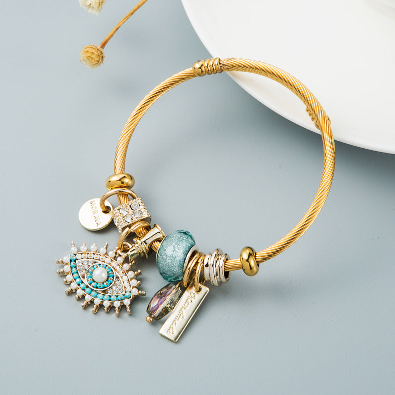 Alloy Devil's Eye Crystal Pendant Bracelet | Gold Plated