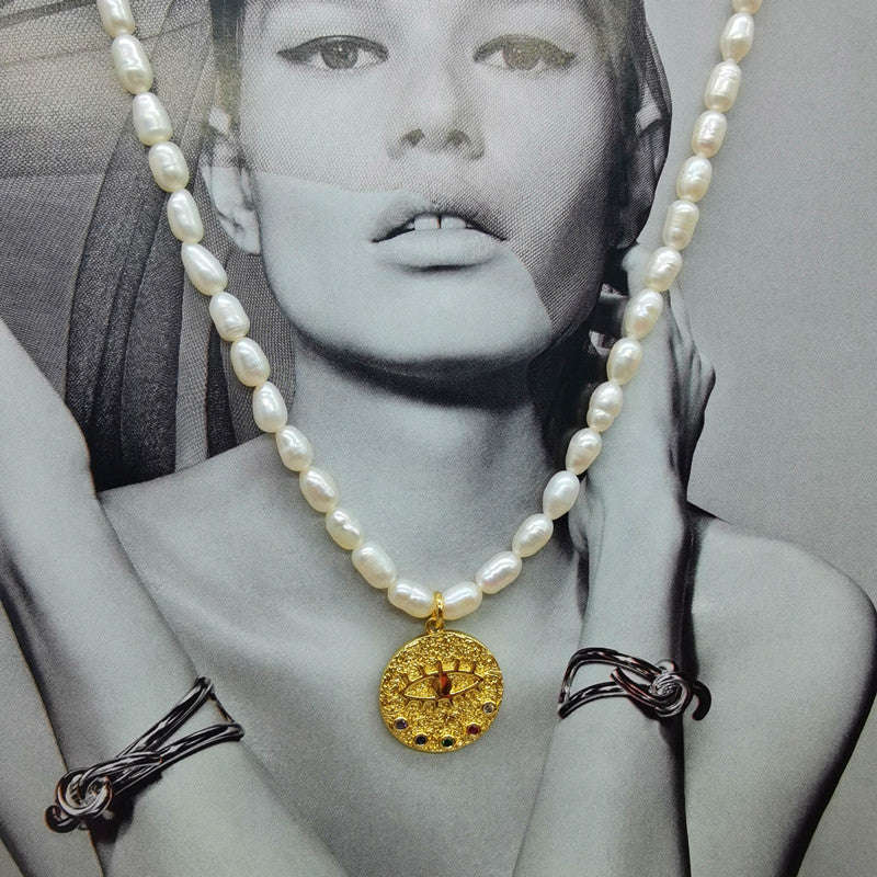 Pearl Necklace | Devil's Eye Inlaid Zircon
