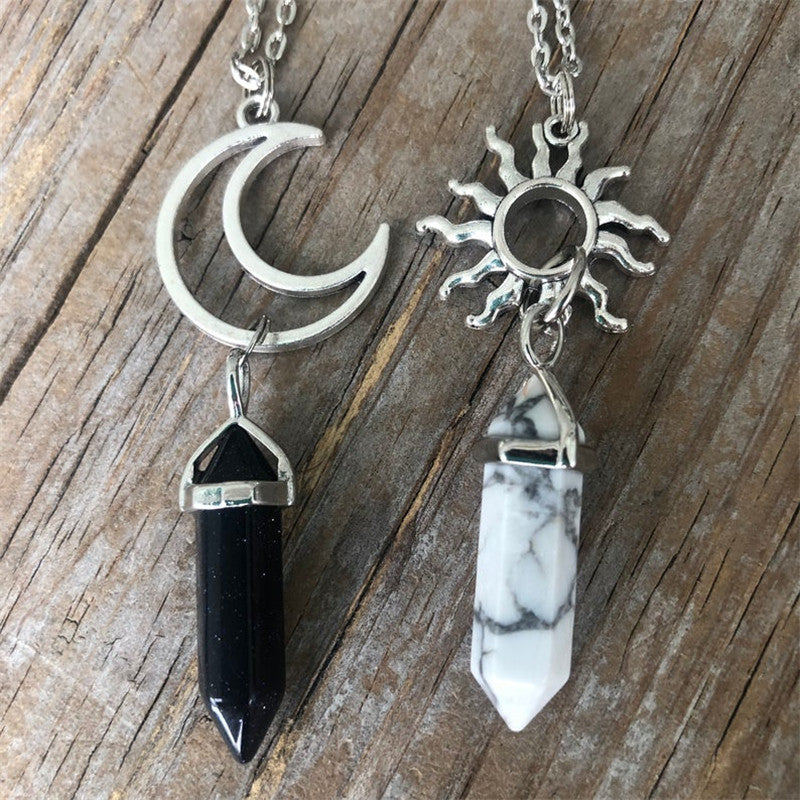 Alloy Crystal Necklace | Retro Sun Moon Design