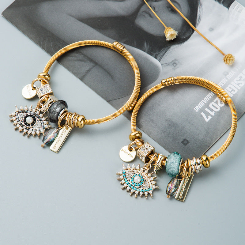 Alloy Devil's Eye Crystal Pendant Bracelet | Gold Plated