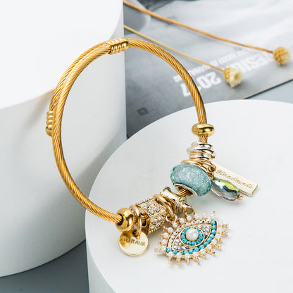 Alloy Devil's Eye Crystal Pendant Bracelet | Gold Plated