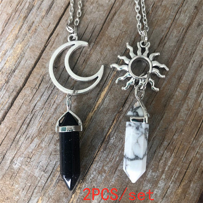 Alloy Crystal Necklace | Retro Sun Moon Design