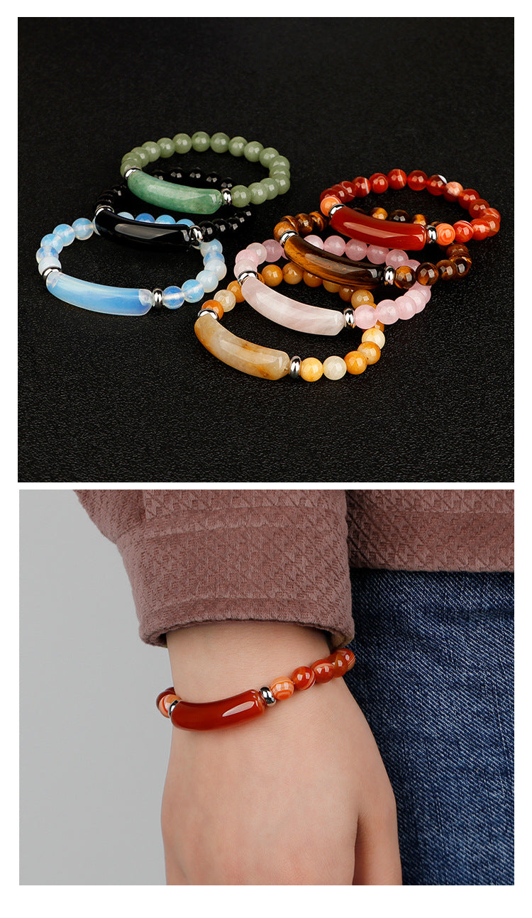 Agate Bracelet | Pink Crystal, 8mm, Women's