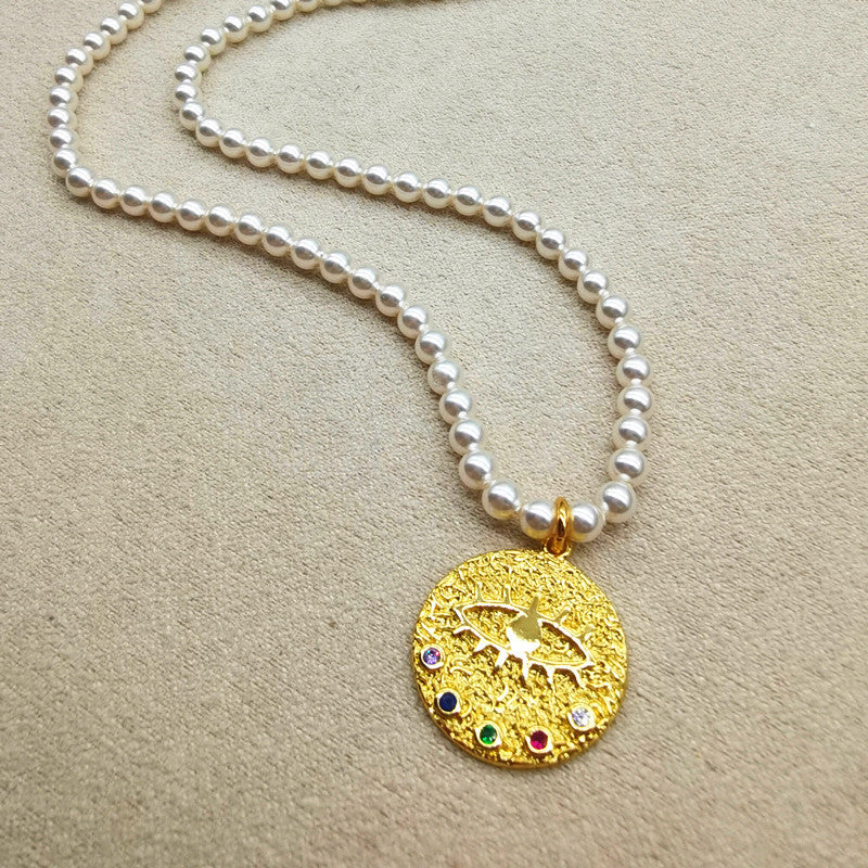 Pearl Necklace | Devil's Eye Inlaid Zircon