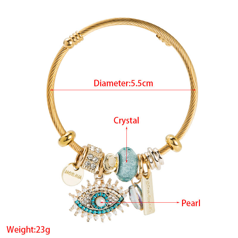 Alloy Devil's Eye Crystal Pendant Bracelet | Gold Plated