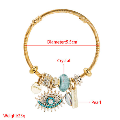 Alloy Devil's Eye Crystal Pendant Bracelet | Gold Plated