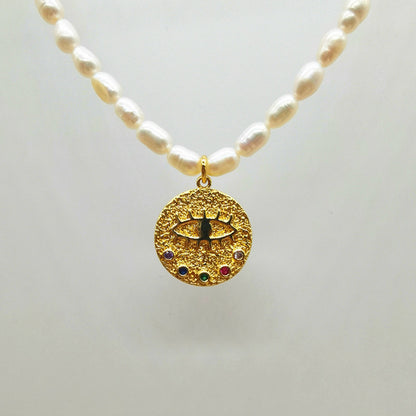 Pearl Necklace | Devil's Eye Inlaid Zircon