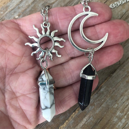 Alloy Crystal Necklace | Retro Sun Moon Design