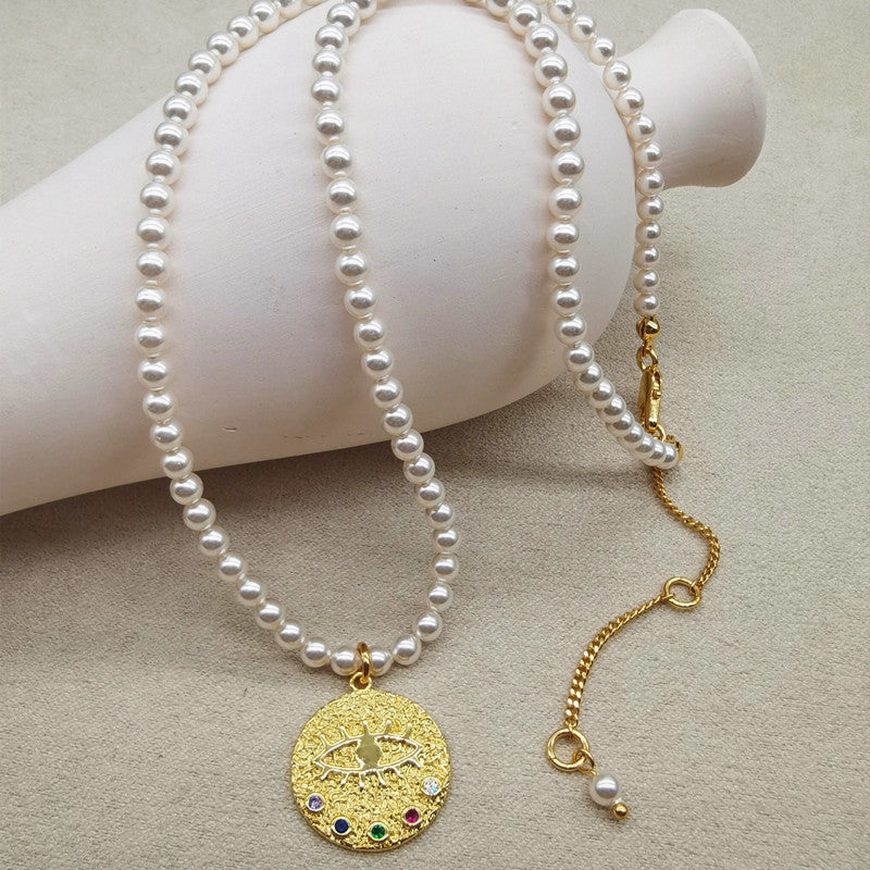 Pearl Necklace | Devil's Eye Inlaid Zircon