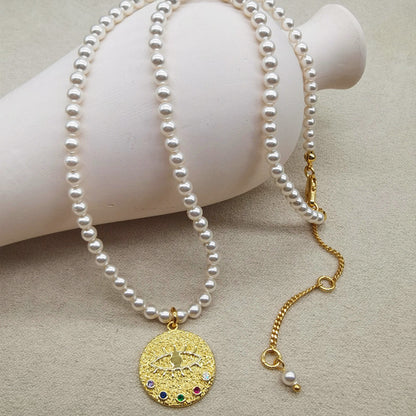 Pearl Necklace | Devil's Eye Inlaid Zircon