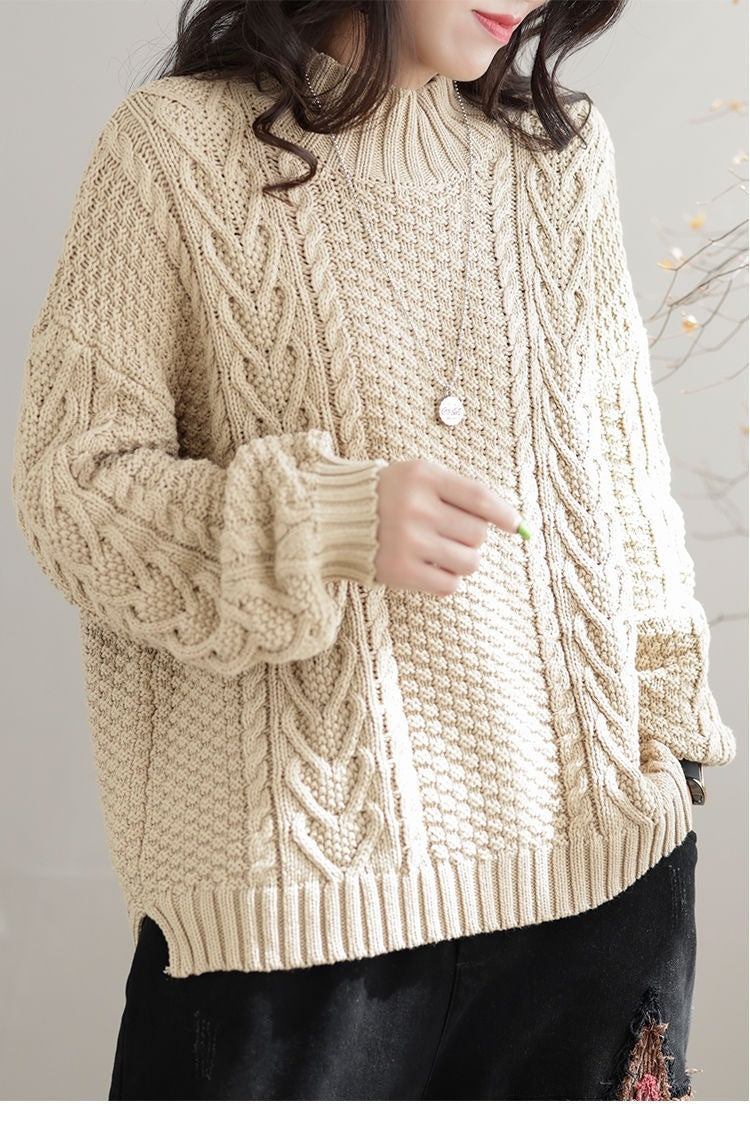 Polyester Pullover Sweater | Black, Reddish Brown, Apricot