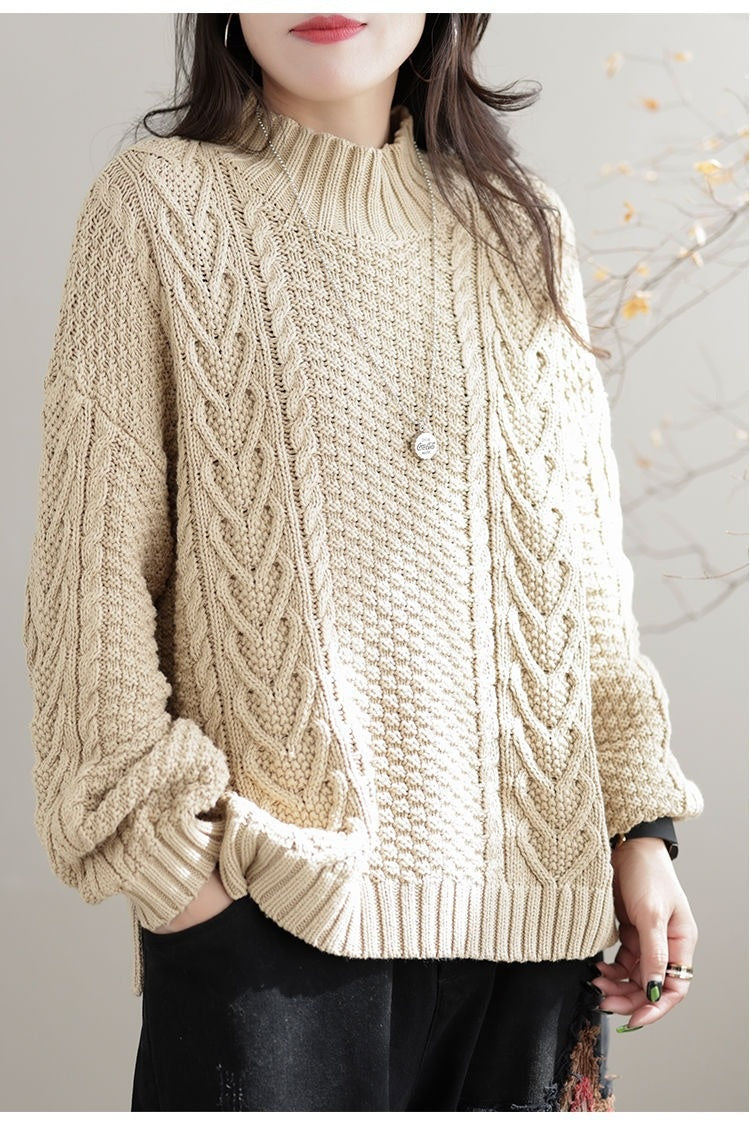Polyester Pullover Sweater | Black, Reddish Brown, Apricot