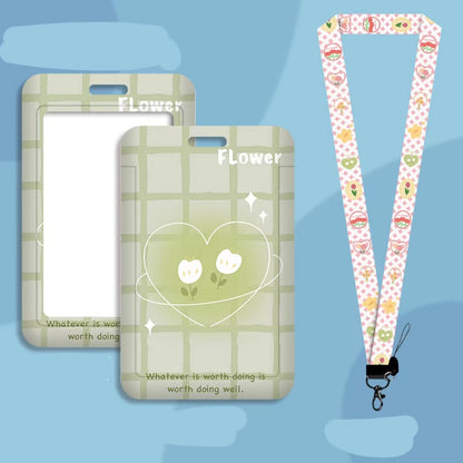 Kawaii ID Card Holder — Illustrated Badge Sleeve, Lanyard or Keychain