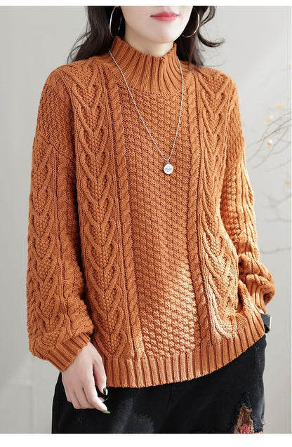 Polyester Pullover Sweater | Black, Reddish Brown, Apricot