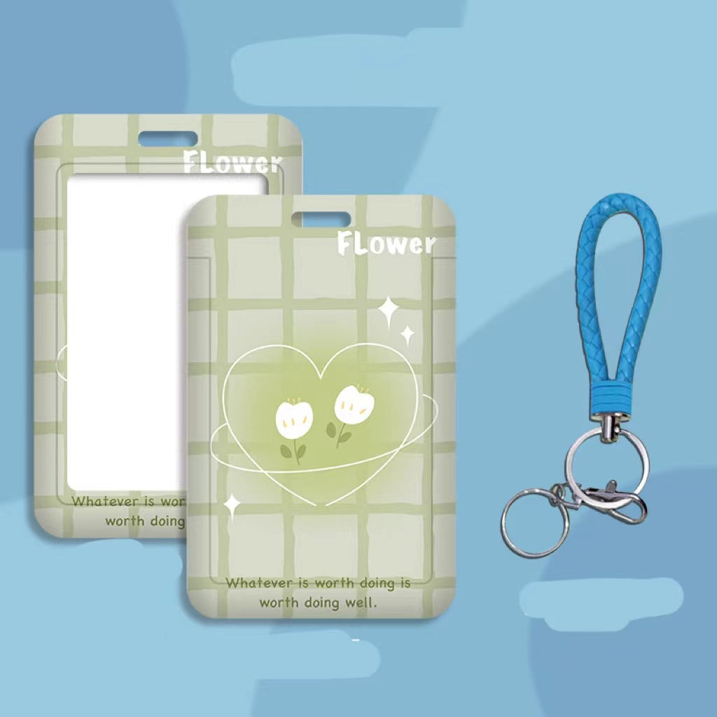 Kawaii ID Card Holder — Illustrated Badge Sleeve, Lanyard or Keychain