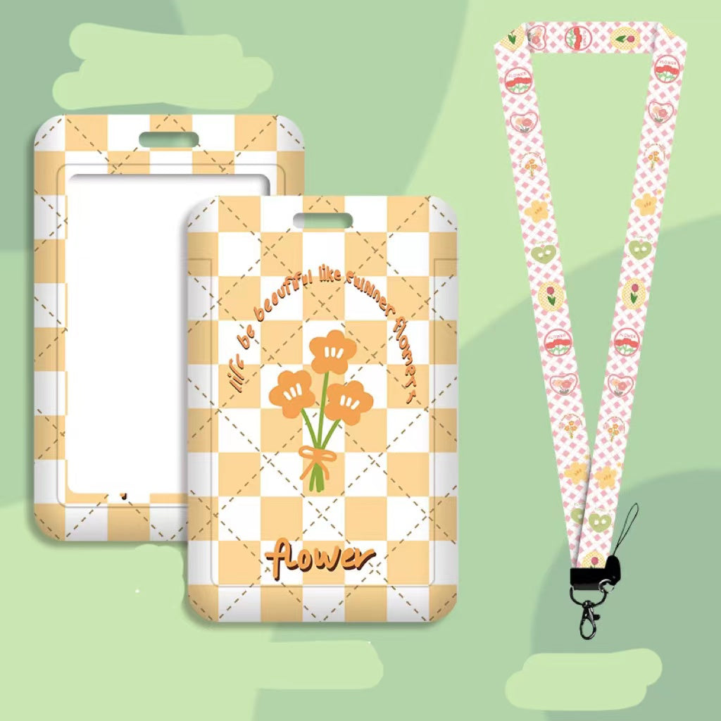 Kawaii ID Card Holder — Illustrated Badge Sleeve, Lanyard or Keychain