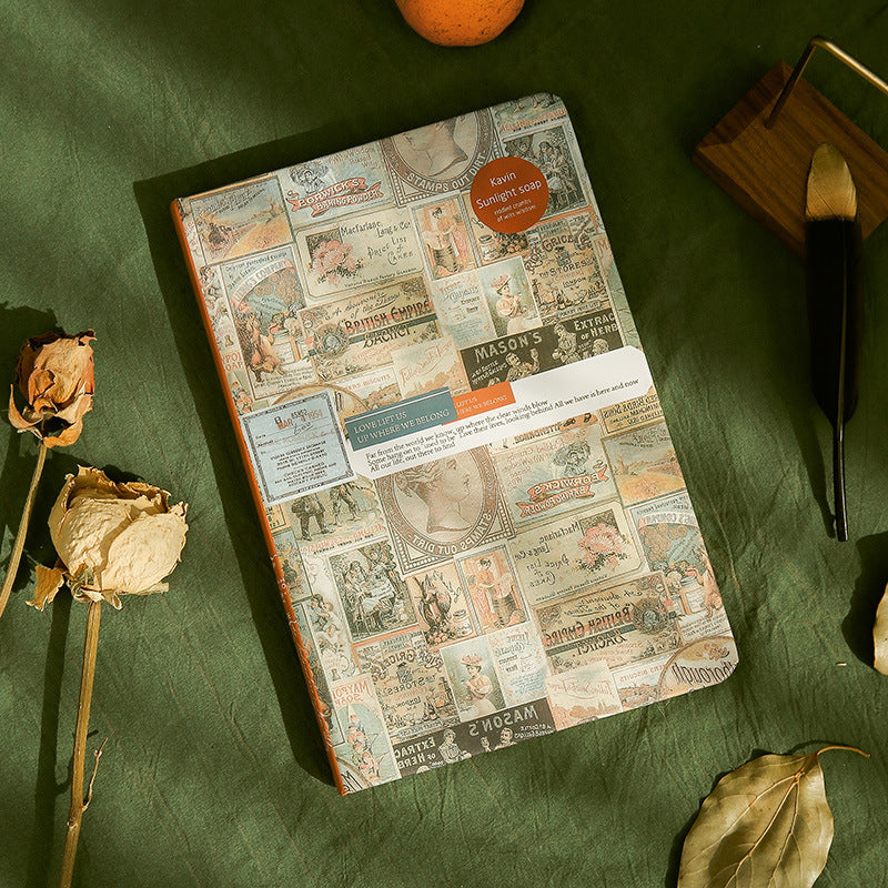 Vintage Collage Kraft Paper Notebook — A5, 96 Sheets, European Retro