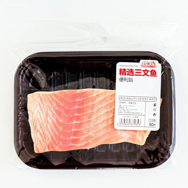 Supermarket Meat Tray Sticky Notepad — 50 Sheets, 6 Food Designs