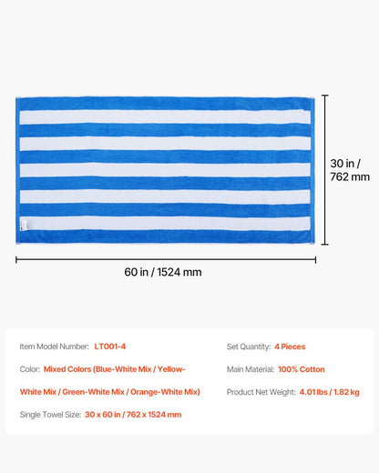 Beach Towel | Large Pool Towel 30 X 60 In, 4 Pack
