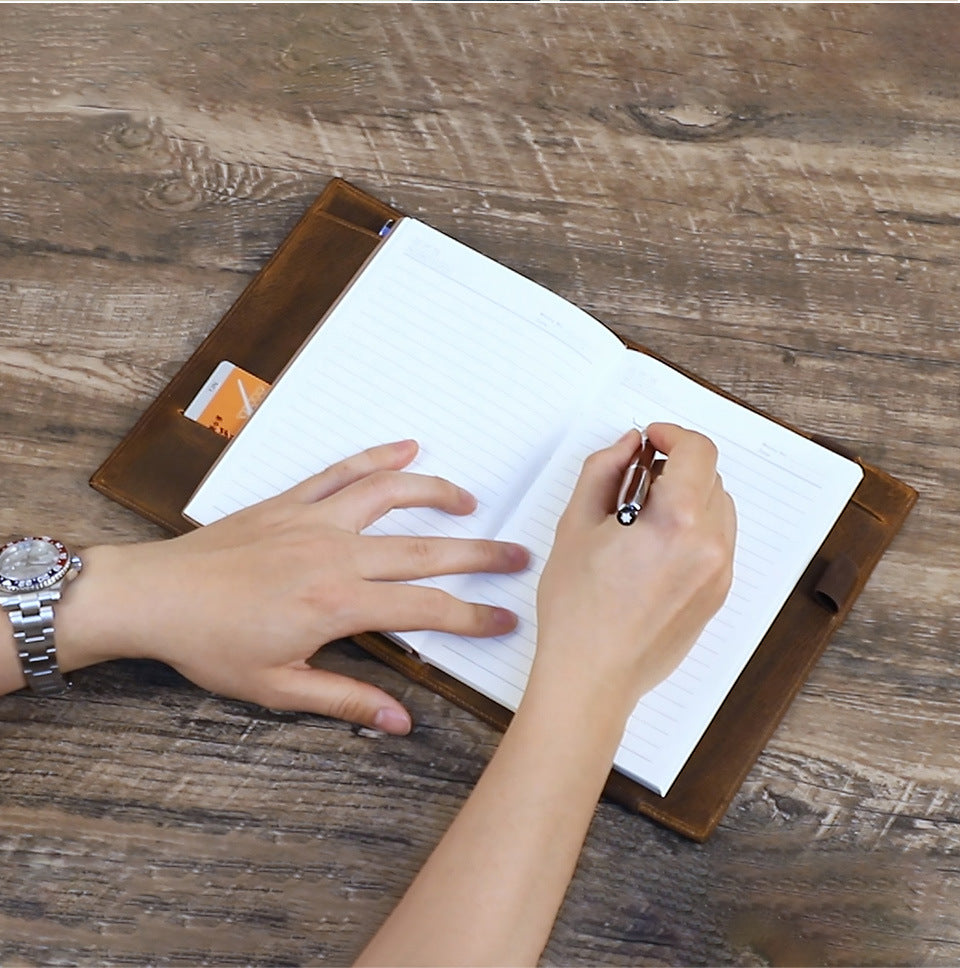 Crazy Horse Leather A5 Paper Notebook Multi-function Protective Sleeve
