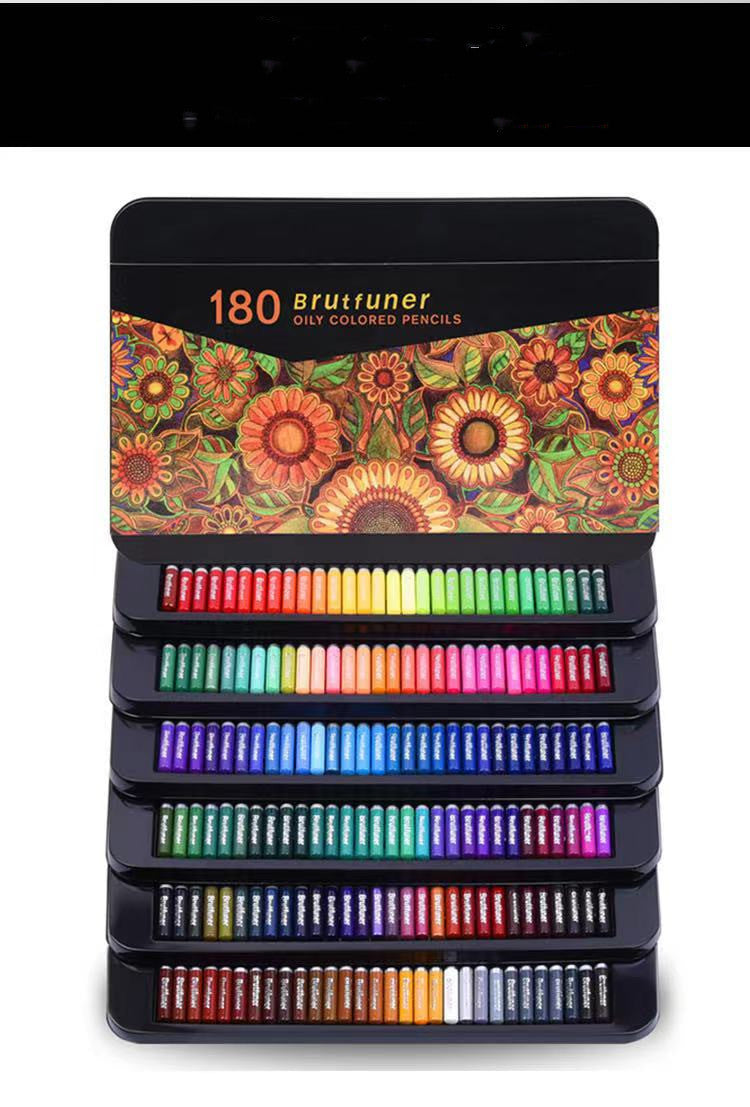 AuroraArt 180 Color Oil Pencils Set Rainbow Pencils Brushes And Pens In Sleek Iron Box