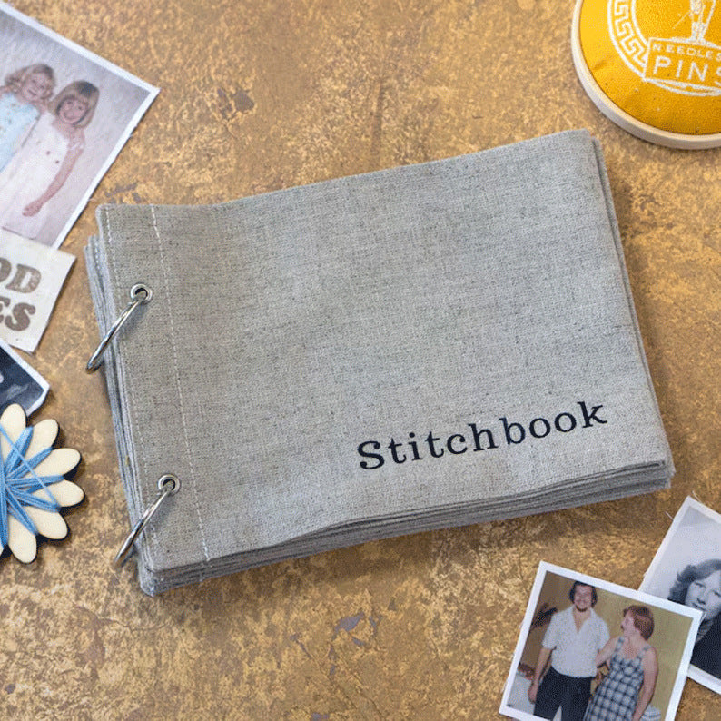 Linen Stitch Blank Fabric Sketchbook Props Milky White 17.6x12.5cm