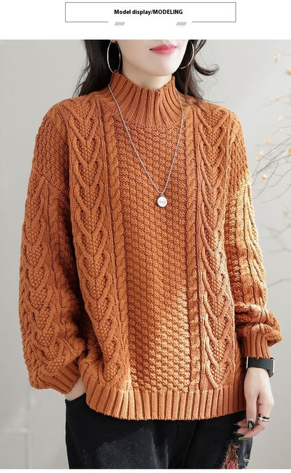 Polyester Pullover Sweater | Black, Reddish Brown, Apricot
