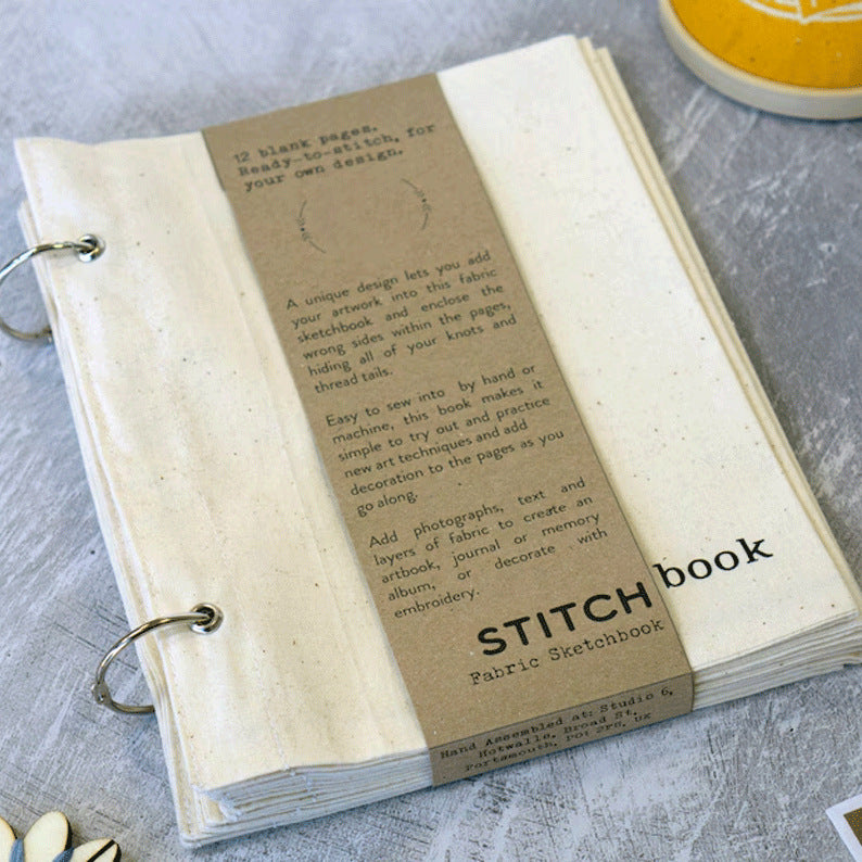Linen Stitch Blank Fabric Sketchbook Props Milky White 17.6x12.5cm