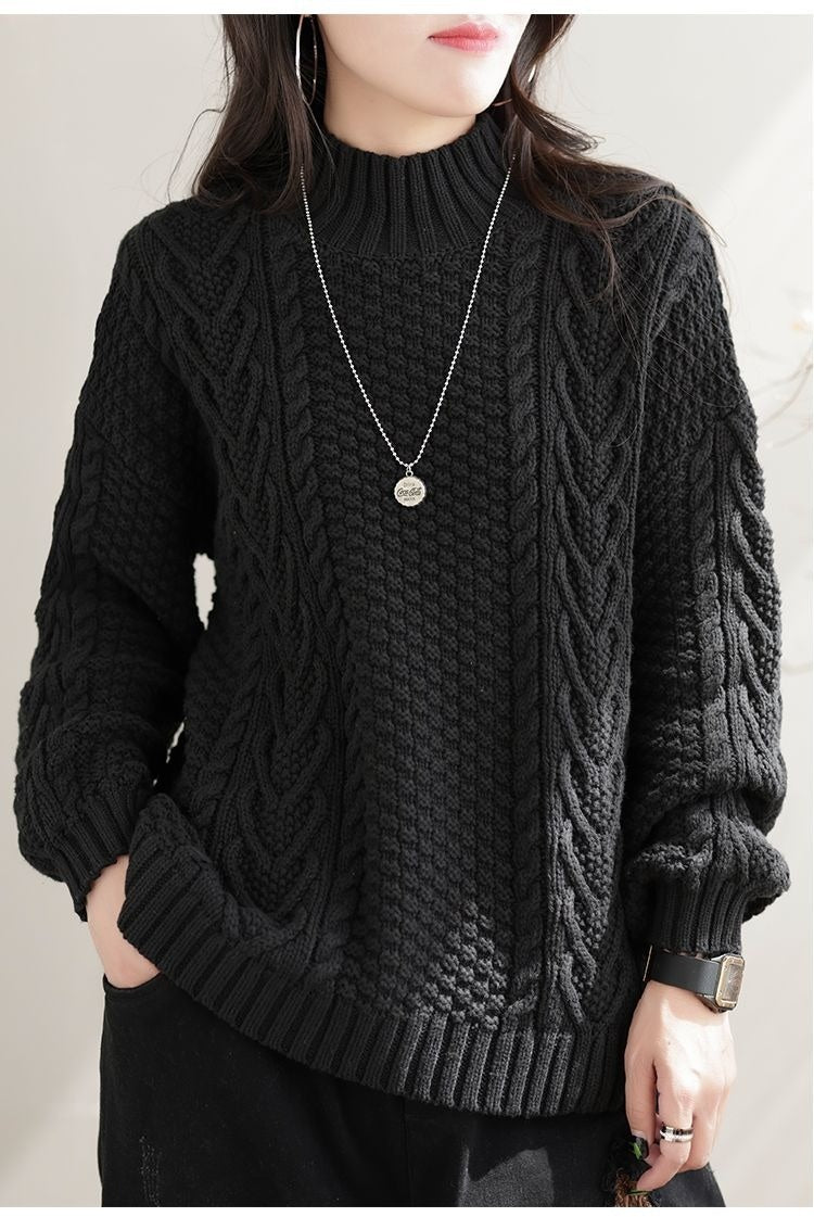 Polyester Pullover Sweater | Black, Reddish Brown, Apricot